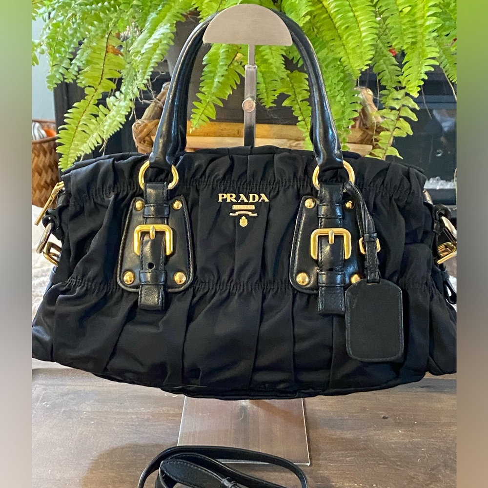 Prada Black Shoulder Bag with Gold Accents